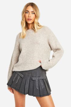 Minifalda Plisada Con Detalle De Lazo, Negro