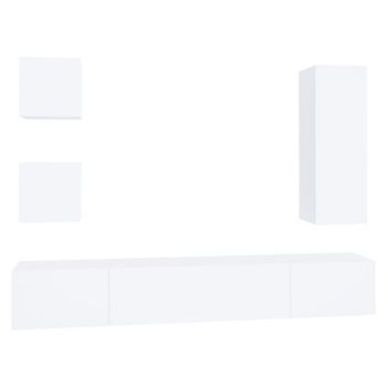 Set De Muebles Para Tv 5 Uds | Mueble De Salón | Gabinete De Tv Madera Contrachapada Blanco