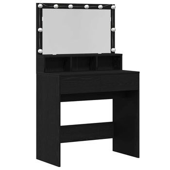 Mesa Tocador | Mesa De Maquillaje Con Luces De Espejo Roble Negro 80 X 41 X 134,5 Cm