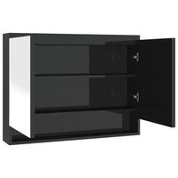 armario de bano  mueble de bano con espejo mdf negro brillante 80x15x60 cm