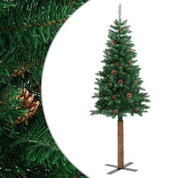 Árbol De Navidad Delgado Madera Auténtica Y Piñas Pvc 210 Cm Vidaxl