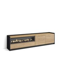 mueble tv television muebles de salon almacenaje 207x50x37 cm para tv hasta 80 chimenea electrica estilo moderno roble y negro