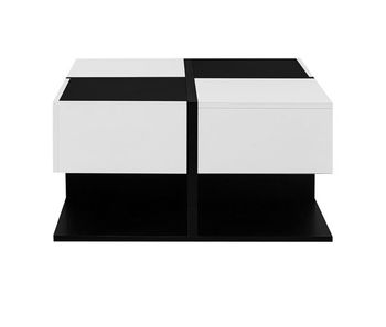 Mesa de centro cuadrada 70x70x35,5 cm - 2 cajones, con almacenamiento, diseño elegante - negro y blanco