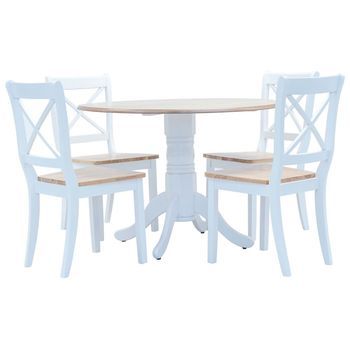 Juego De Comedor 5 Piezas Madera Maciza De Caucho Blanco Marrón Vidaxl
