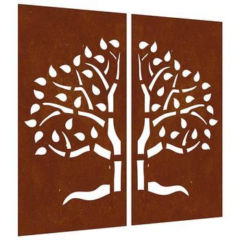 Adorno Pared Jardín 2 Uds Acero Corten Diseño Árbol 105x55 Cm Vidaxl