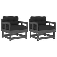 pack 2 uds sillones de jardin  silla de jardin  silla de exterior con cojines madera maciza de pino gris