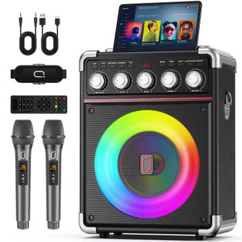 Máquina de Karaoke TX05 con 2 micrófonos inalámbricos, altavoz portátil con sistema de Karaoke con luz RGB para soporte de caja de fiesta en casa, TWS