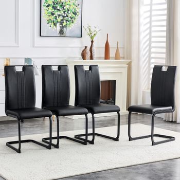 Set De 4 Sillas - Mueble Para Comedor - Pu - Negro (52x40.5x98cm)