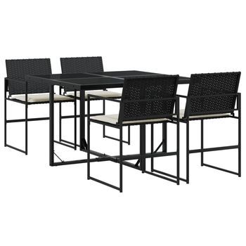 Set De Muebles Jardín 5 Uds | Mesa Y Sillas Con Cojines Ratán Sintético Negro