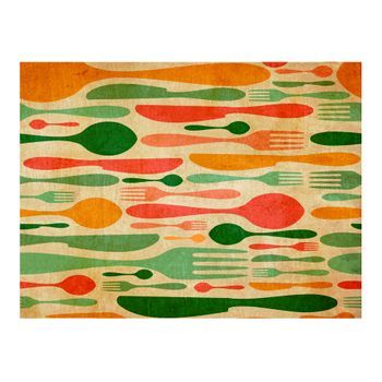 Papel Pintado 3d - Cubiertos, Naranja Y Verde (300x231 Cm)