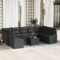 set de sofa de jardin  de 10 piezas con cojines en color beige de ratan poliester v4793 unico  negro