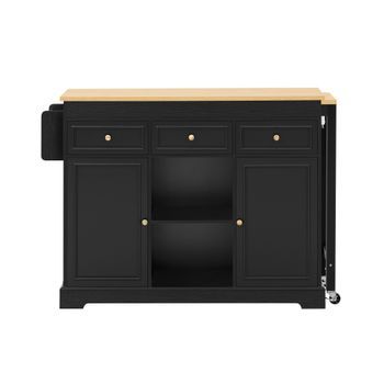 Isla De Cocina Móvil Con Encimera Extensible De 112–188 Cm, Ruedas Con Freno Y Almacenaje