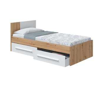 Pack muebles juvenil cama y armario en blanco mate y roble nodi diseño moderno