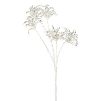 Rama de hojas de palma brillantes artificiales plateadas H50