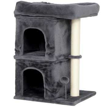 PawHut Árbol Rascador para Gatos Árbol para Gatos 66 cm con Cama 2 Cuevas Poste de Sisal Bola para Jugar Gris Oscuro