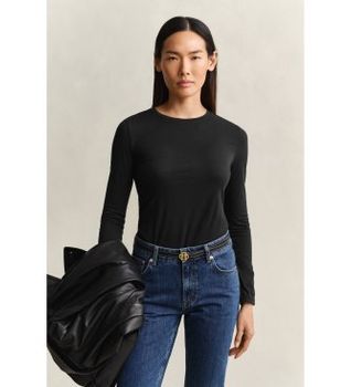 Gant para mujer. 4202595 Camiseta de manga larga Lisa negro (S), Casual, Algodón
