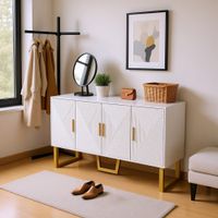 elegante zapatero blanco y dorado con 4 puertas de diseno