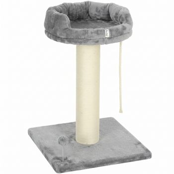 PawHut Rascador para gatos, árbol para gatos, cama para gatos, 1 cama para gatos, incl. juguete para gatos, 55 cm x 55 cm x 83 cm, Gris