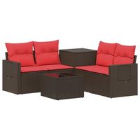 juego de sofa 6 uds marron y rojo ratan sintetico y acero vidaxl
