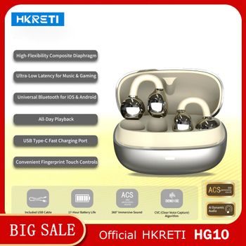 Audífonos Inalámbricos Originales HKRETI HG10, Bluetooth 5.4, Color Oro Rosa, Deportivos, Resistentes al Agua, con Reducción de Ruido, Clip, Estéreo, Compatibles con