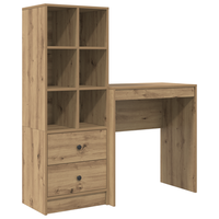 escritorio  mesa de trabajo con cajon con estante 2 piezas roble artesanal