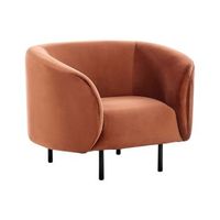 sillon curvo moderno art deco patas negras terciopelo naranja loen