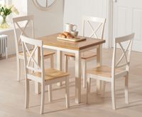 hastings extending cream and oak painted table with epsom chairs - cream 2 chairs