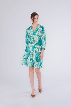 vestido con cintura elástica en muselina estampada green flower s