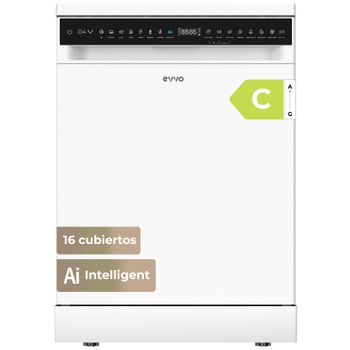 Lavavajillas EVVO D4Y, 16 Cubiertos, 8 Programas, Extra Silent, Turbo, Secado Extra, Inicio Diferido, 47 dB, Clase C, 60 cm,
