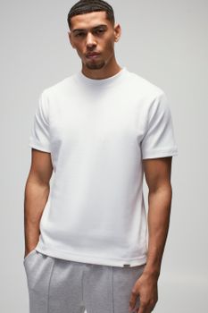 Camiseta Man Ajustada Con Cuello Extendido Y Estampado Grueso Entrelazado, Blanco