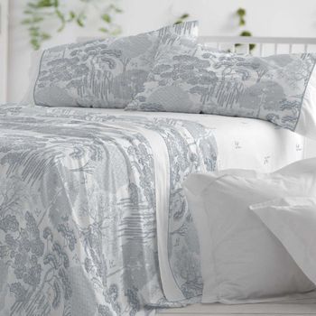 Juego De Sábanas 50% Algodón Diseño Japonés Azul Noche 135 X 190/200 Cm - Azul Noche - Burrito Blanco