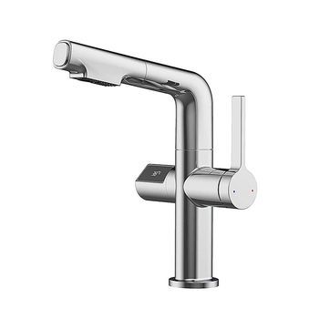 Grifo Lavabo Sj-231 Display Led Temperatura Dinamo  | Cromo Brillo