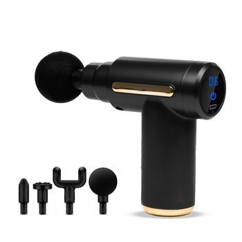 Mini Pistola De Masaje Muscular Fascia Gun Bx720 Con Pantalla Táctil. 6 Niveles Con Velocidad De 1800 A 3200 Rpm. 4 Cabezales. 13,5x5x13,5 Cm. Color: Negro