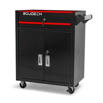 Buddy - Carro De Taller De Dos Puertas Con Cajón Y Cerradura, Armario De Garaje Con Ruedas Autobloqueantes