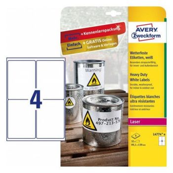 Etiqueta para impresora autoadhesiva Avery L4774-8 A4 Poliéster Laser Permanente