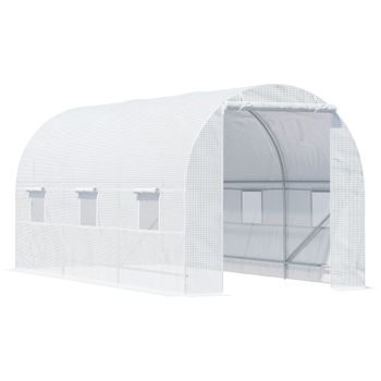 Outsunny Invernadero de Túnel con Puerta Enrollable y 6 Ventanas para Cultivo Plantas Verduras 450x200x200 cm Blanco   Aosom España