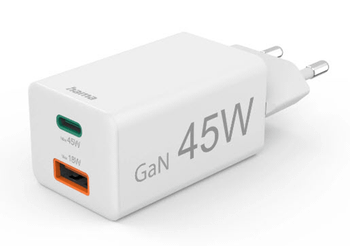 CARGADOR DE PARED HAMA 45W 1xUSB-C PD 1xUSB-A MINICARGADOR COLOR BLANCO