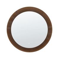 espejo redondo moderno de pared con iluminacion led para dormitorio y bano 80 x 80 cm marron y plateado besbe