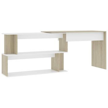 Escritorio De Esquina Contrachapada Blanco Y Roble 200x50x76 Cm