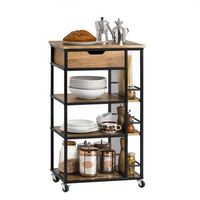 sobuy fkw99-n camarera carrito de servir multiusos con 1 cajon 3 estantes y estantes laterales 50 x 37 x 87 cm es
