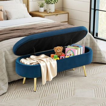 Banco De Almacenamiento - Mueble Para Salón - Terciopelo - Azul Oscuro (110x40x42cm)