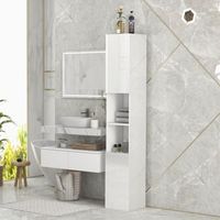 armario de bano de melamina kleankin 30x30x815 cm blanco brillo