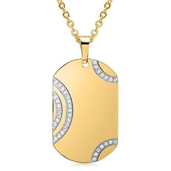 Cadena de acero inoxidable chapado en oro con colgante de placa de identificación