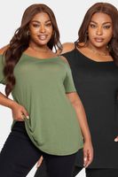 yours juego 2 camisetas con hombros descubiertos negra y caqui mujer curvy y tallas grandes yours