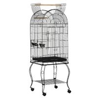 pawhut jaula para pajaros con soporte ruedas acero bandeja extraible 2 comederos 51x51x153 cm negro   aosom espana