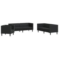 juego de sofas chesterfield 3 piezas cuero sintetico negro