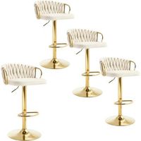 4 taburetes de bar con respaldo y reposapies tejidos giratorios regulables en altura de metal color crema