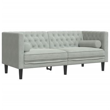 Sofá Chesterfield 2 Plazas | Sofá De Descanso Con Cojines Terciopelo Gris Claro