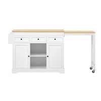 isla de cocina movil extensible mdf 12434592 cm ruedas con freno cajones y armarios encimera color madera natural estructura blanca