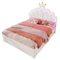 cama doble tapizada princess de 140x200cm con 2 cajones y forma de corona en pu blanca